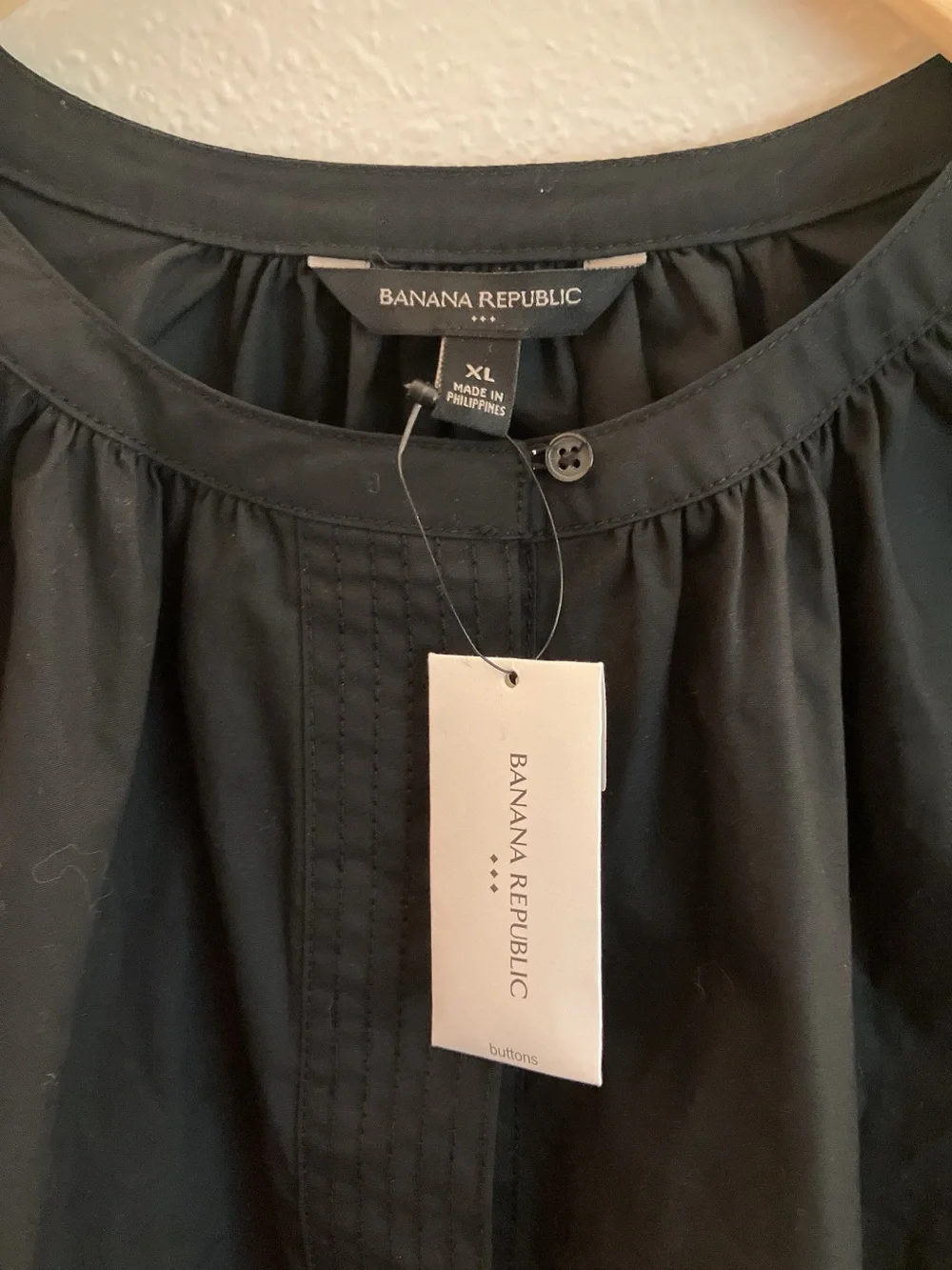 Banana Republic Balloon Volume Puff Sleeve Cotton Poplin Blouse Top Black Split